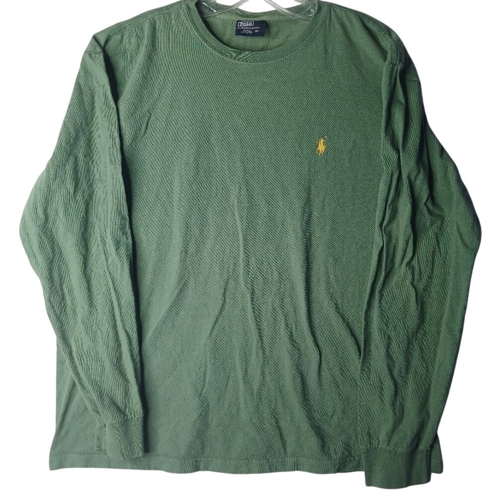 Polo Ralph Lauren T-Shirt Men Medium Green Long Sleeve Cotton Pony Logo
